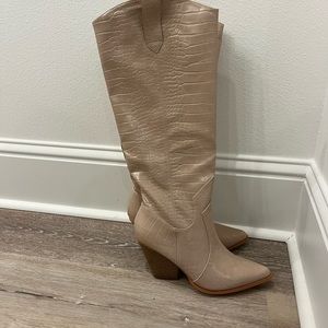 Tan knee high cowboy boots from nasty gal